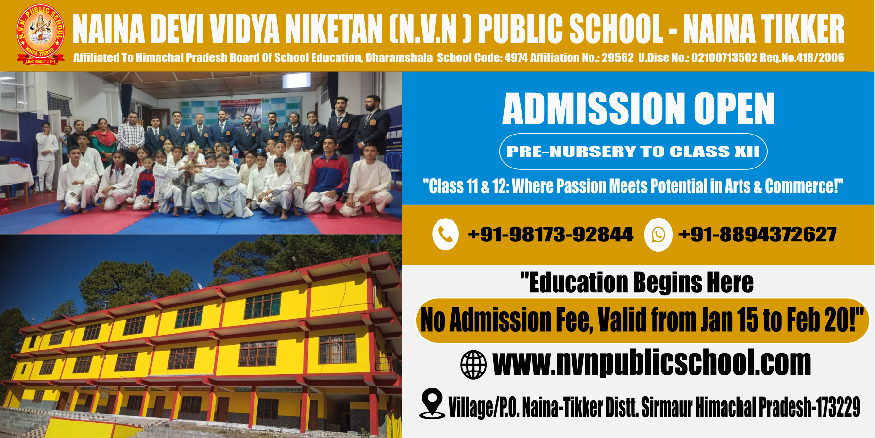 Admissions Open for the Upcoming Session at NVN Public Senior Secondary School, Naina Tikker – Secure Your Child’s Future Today!